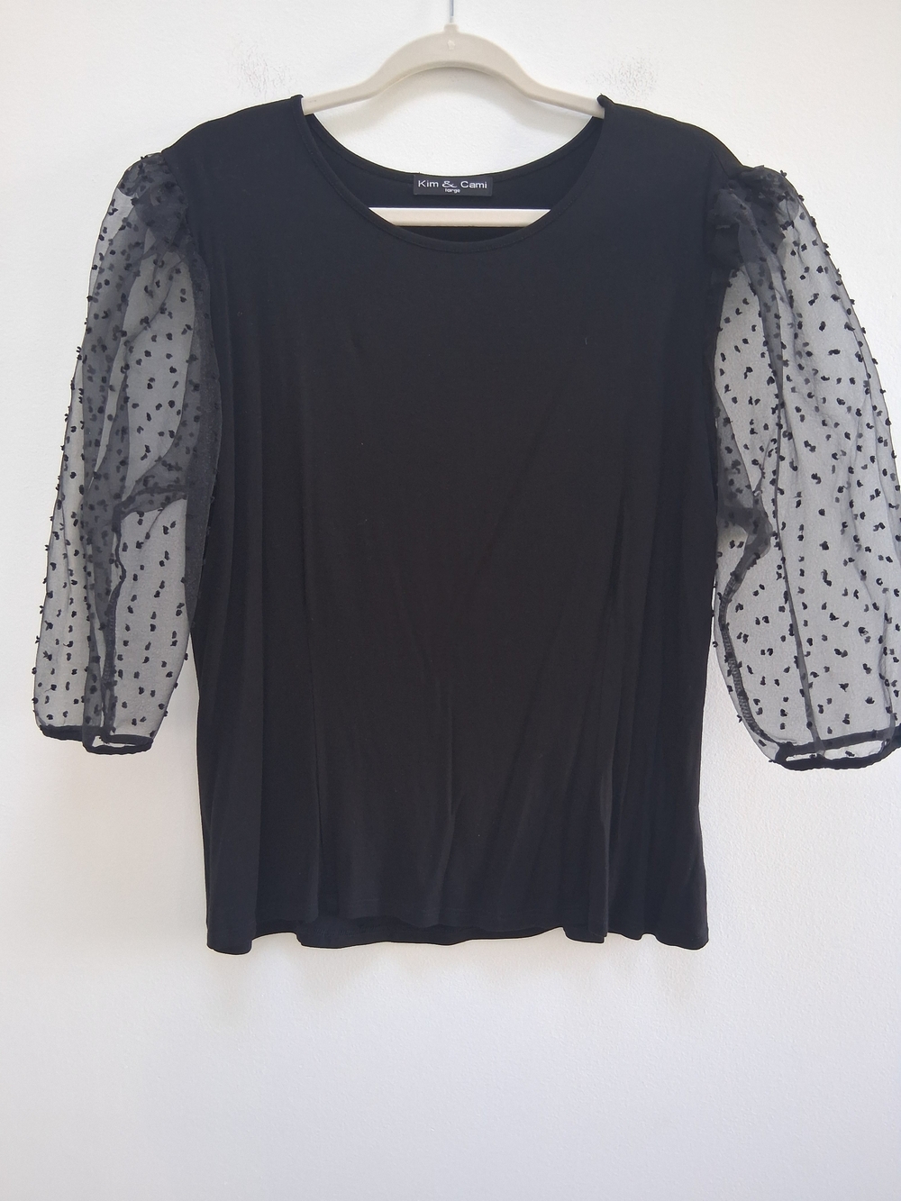 Kim & Cami Black Sheer Mesh Puff Sleeve Blouse Large Dark Romantic Feminine